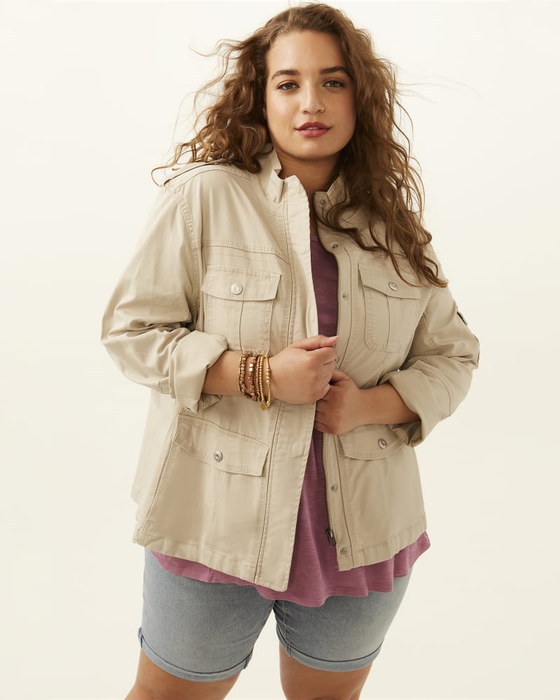 Front of plus size Kylie Utility Jacket by kensie | Dia&Co | dia_product_style_image_id:197618